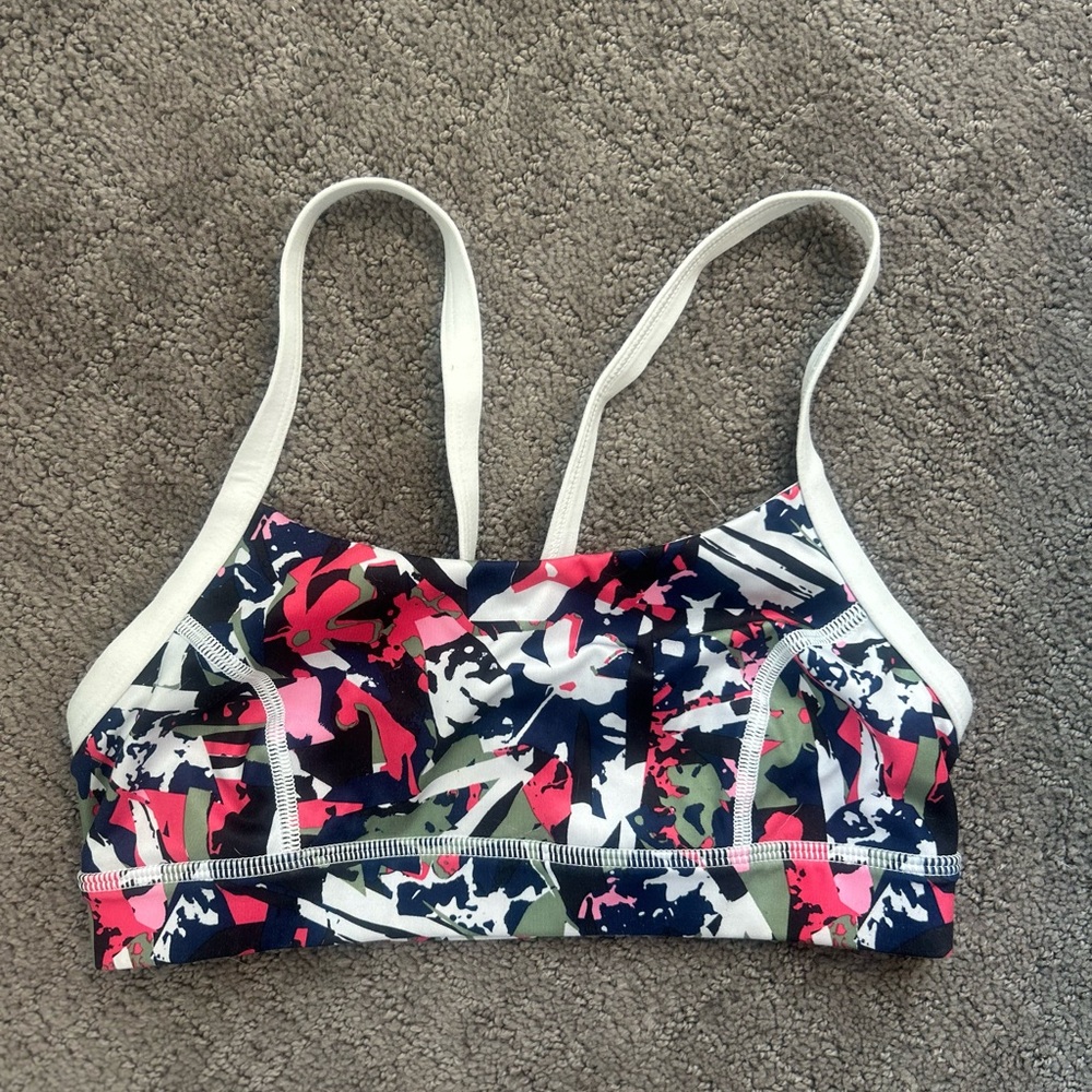 Lululemon Rise and Run Bra Mini Pop Cut Boom Juice Multi White | Mesh Back | 4 - Picture 7 of 8